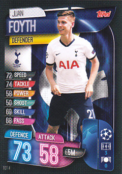 Juan Foyth Tottenham Hotspur 2019/20 Topps Match Attax CL #TOT4